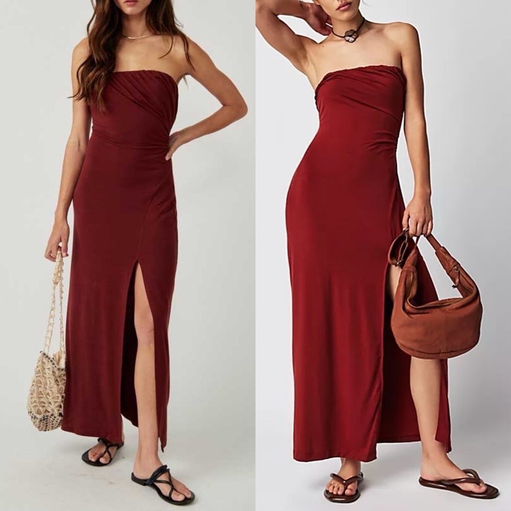 Free People Hayley Midi Red Split Dress